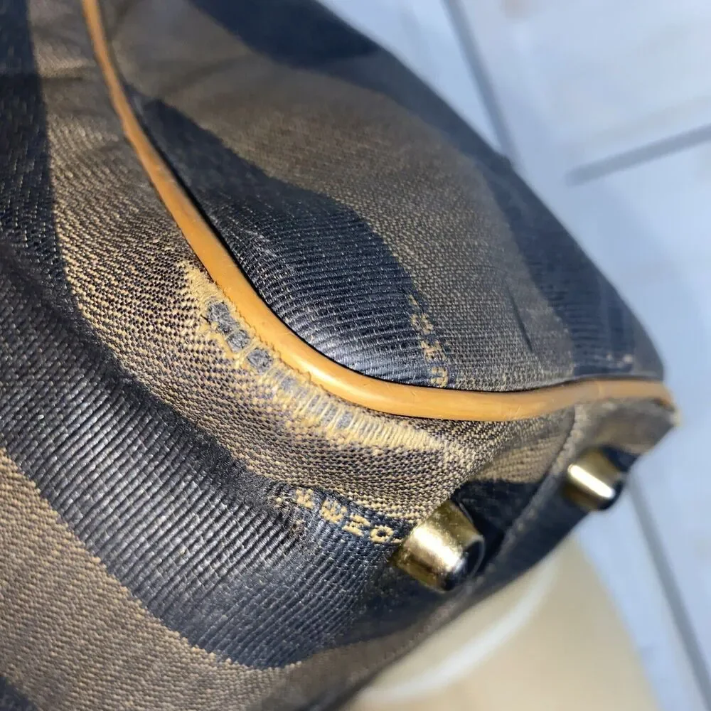 Vintage 80s Fendi Gorgeous Leather Stripe Handbag Purse - Picture 5 of 13